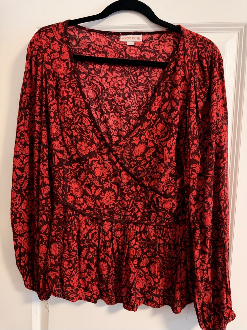 Knox Rose Red and Black Floral Long Sleeve Wrap Blouse Dress